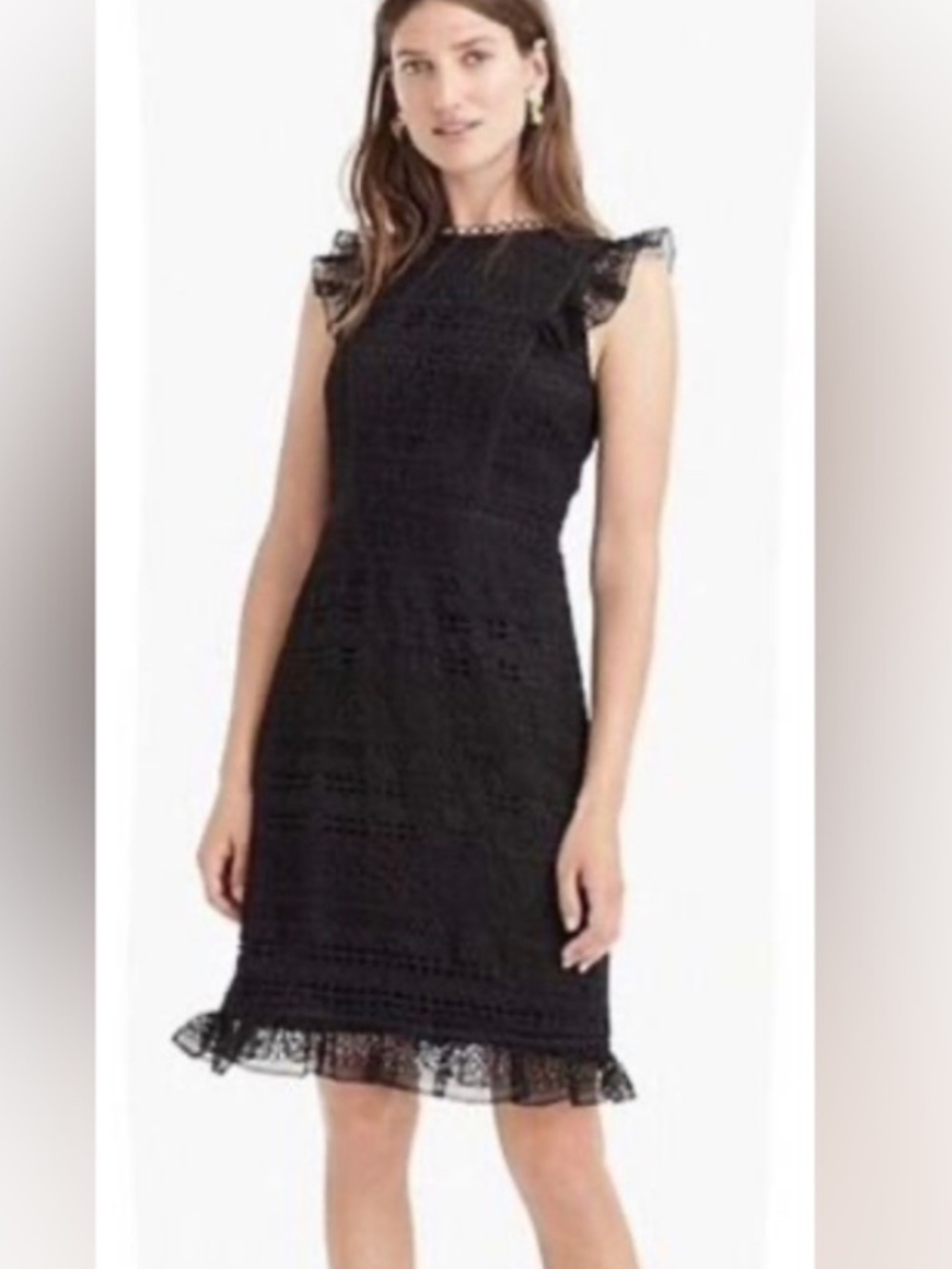 J. Crew Black Mixed Lace Cap Sleeve Ruffed Dress Size 8